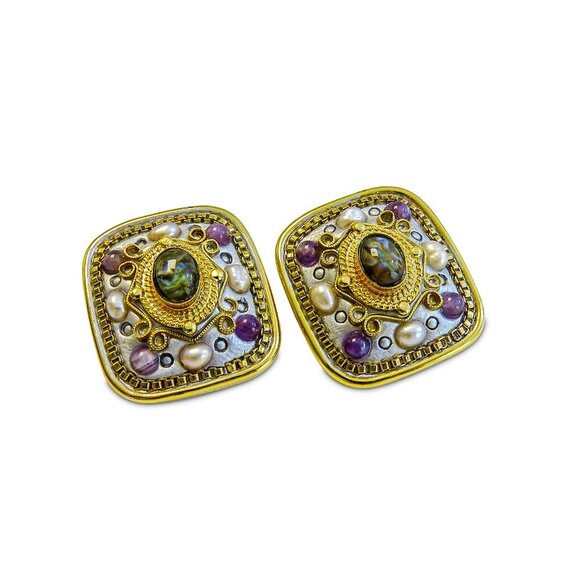 Sterling Silver Oval Amethyst Clip Earrings - Charles Albert Inc MICHAL GOLAN 18k Amethyst Peral Clip earring